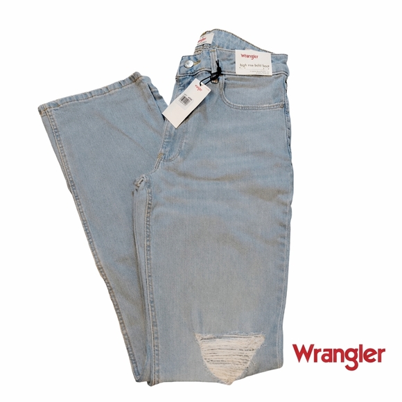 Wrangler Denim - NWT Wrangler High Rise Bold Boot Jeans Light Wash Distressed Size 4 27x32